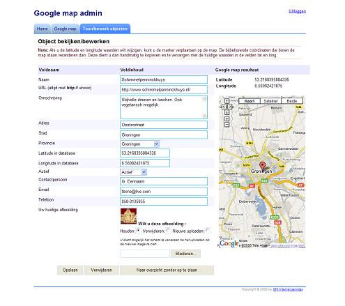 Het kunnen bewerken van de objecten voor de Google map admin module